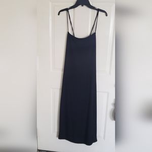 NWOT Womens Rib Black Spaghetti Adjustable Strap Midi Dress